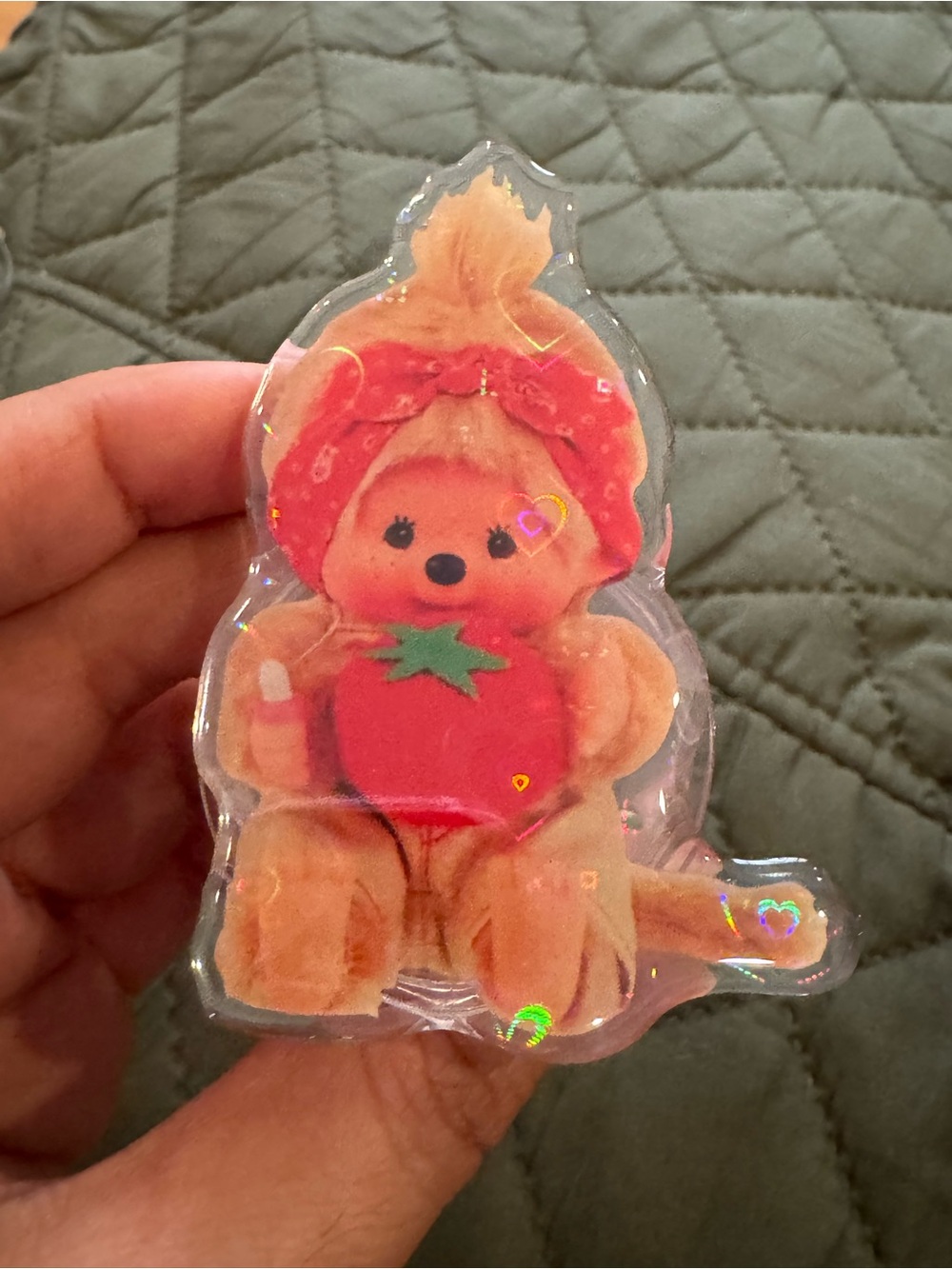 Kids Plush Strawberry Bear Sticker Toy - Orange and Red
